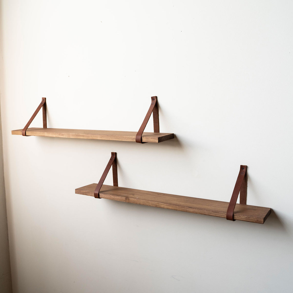 Hardwood Customizable Shelves ~ With Full Grain Leather Straps - Choose Your Stain